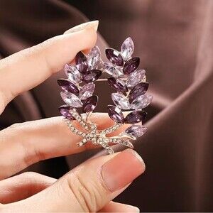 Olive Branch Brooch with Purple Zircon Stones NWTS